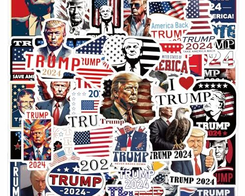 Donald Trump Stickers 60PCS Trump 2024 Stickers for Laptop Water Bottles Phone Case, Vinyl Waterproof Funny Stickers for Adults Teens USA Flag Stickers Trump Decal