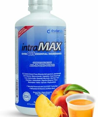 Drucker Labs - IntraMAX 2.0 Organic Liquid Trace Minerals, Liquid Multivitamin, for Men and Women, Non GMO, Dairy Free, Gluten Free, Magnesium, Vitamin D, C E, Zinc, Vitamin E (32 oz., Peach Mango)