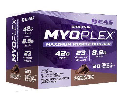 EAS Original Myoplex Maximum Muscle Builder | Meal Replacement Protein Drink Mix | Quality Protein Blend | 42g Protein | 20 Individual Packets (Double Rich Chocolate)