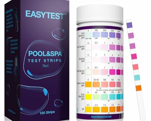 EASYTEST 7-Way Pool Test Strips, 150 Strips Water Chemical Testing for Hot tub and Spa, Accurate Test Bromine, Total Alkalinity, pH, Free Chlorine, Total Hardness, Cyanuric Acid, and Total Chlorine