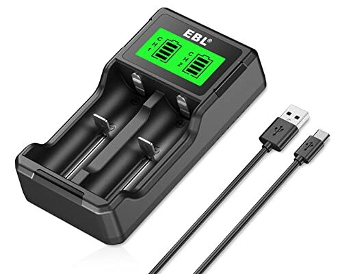 EBL Universal 18650 Battery Charger for 3.7V Lithium ion Rechargeable Batteries 26650 22650 18650 18490 18350 17670 17500 16340 (RCR123) 14500 and 1.2V Ni-MH Ni-CD Rechargeable C AA AAA Batteries