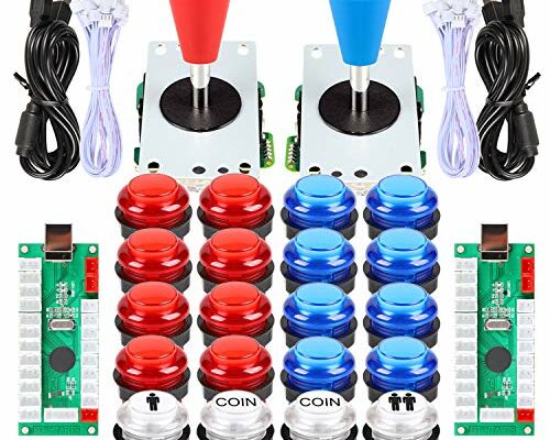 EG STARTS 2 Player Arcade Games DIY Kit Parts 2 Ellipse Oval Joystick Handles + 20 LED lit Arcade Buttons (Red & Blue Kit)