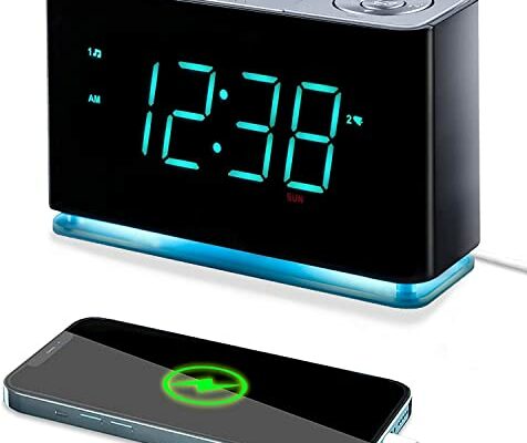 Emerson Smartset Alarm Clock Radio with Bluetooth Speaker with USB Port for iPhone/iPad/iPod/Android and Tablets, 1.4" Cyan LED Display and Night Light, ER100301