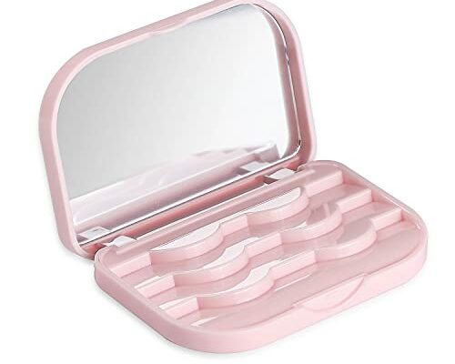 Empty Eyelashes Storage Box, TEOYALL 3 Layer False Eyelash Travel Case Fake Eye Lash Organizer with Mirror Can Store 3 Pairs (Pink)