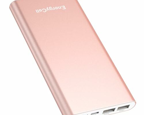 EnergyCell Pilot 4GS Portable Charger 12000mAh Fast Charging Power Bank Dual 3A High-Speed Output Battery Pack Compatible with iPhone 16 15 14 13 12 11 and More（Charging Cable Included (Rose Gold)