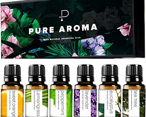 Essential Oils Set Pure Aroma - Top 6 Aromatherapy Oils Gift Set for Diffusers, Home Care, Candel Making Scents, Fragrance -Eucalyptus, Lavender, Lemongrass, Sweet Orange, Peppermint, Tea Tree (10ml)