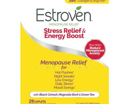 Estroven Stress Relief & Energy Boost for Menopause Relief - 28 Ct. - Clinically Proven Ingredients Provide Stress & Energy Support + Night Sweats & Hot Flash Relief - Drug-Free and Gluten-Free