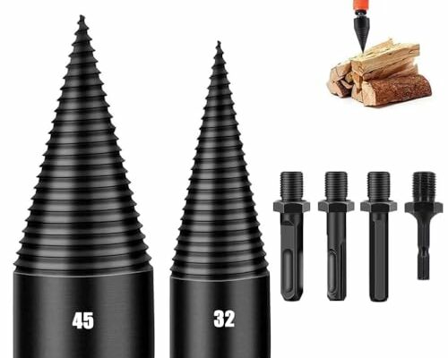 Firewood Log Splitter 45mm+32mm + 4 Handles (Square + Round + Hex Shank + Small Hex) Wood Log Splitter Easy Splitter Detachable Drill Bit Heavy Duty Electric Drills Screw Cone Driver Removable