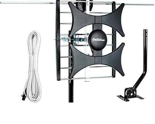 Five Star Multi-Directional 4V HDTV Antenna - up to 150 Mile Range, UHF/VHF, Indoor, Attic, Outdoor, 4K Ready 1080P FM Radio (Standard Plus J Pole)