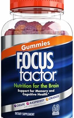 Focus Factor Nootropic Gummies, Memory Supplement for Brain, Phosphatidylserine, Bacopa, Huperzine A, 60 Count