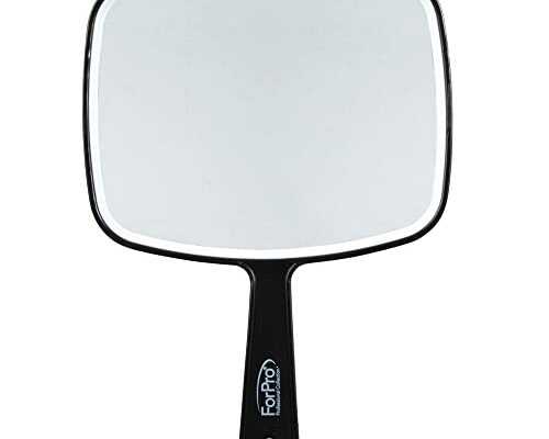 ForPro Professional Collection Premium Hand Mirror with Handle, 6.3" W x 9.6" L, Multi-Purpose Handheld Mirror with Distortion-Free Reflection, Black