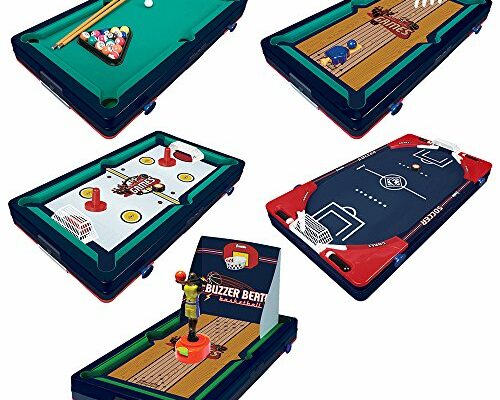 Franklin Sports Table Top Sports Game Set - 5-in-1 Sports Center Indoor Sports Games - Tabletop Soccer, Basketball, Hockey, Bowling + Pool