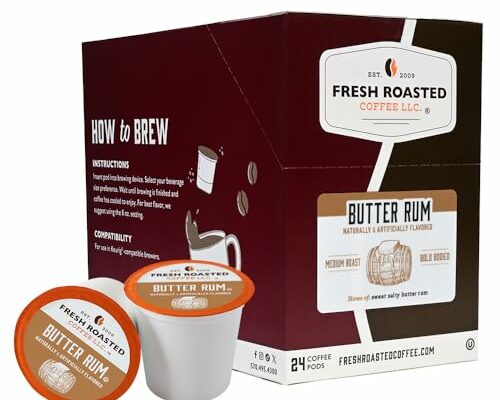 Fresh Roasted Coffee, Butter Rum, Flavored Coffee Pods, K-Cup Compatible, 24 Count