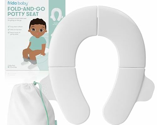 Frida Baby Fold-and-Go Potty Seat for Toilet | Foldable Travel Potty Seat for Toddler, Fits Round & Oval Toilets, Non-Slip Base, Handles, Includes Free Travel Bag