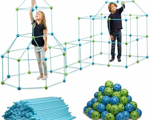 FUNbelievable! 132 Piece Fort Building Kit - Indoor Play Engineering Set with Connecting Sticks & Balls - Creative STEM Building Toys for Kids Play Spaces, Tents & Hideouts