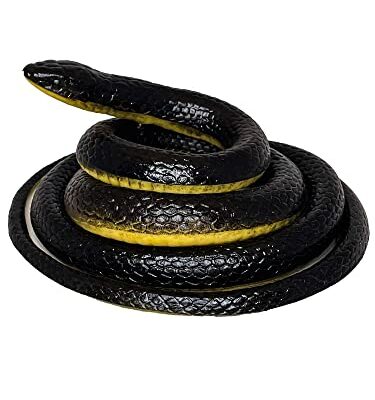 FunFamz The Original Realistic Rubber Snake Toy- Large Black Fake Snake Prank and Rubber Snakes Realistic to Keep Birds Away, Toy Snakes That Look Real, Realistic Snake Prank for Practical Jokes