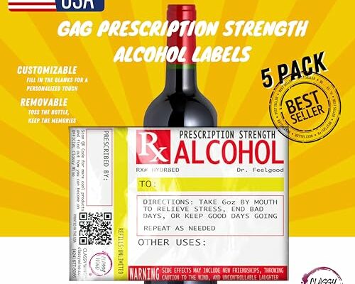 Funny Wine Gag Gift for Christmas Party - Fake Prescription Labels for Alcohol Bottles for a Unique Way to Give Adult Wine & Liquor Gifts - Set of 5