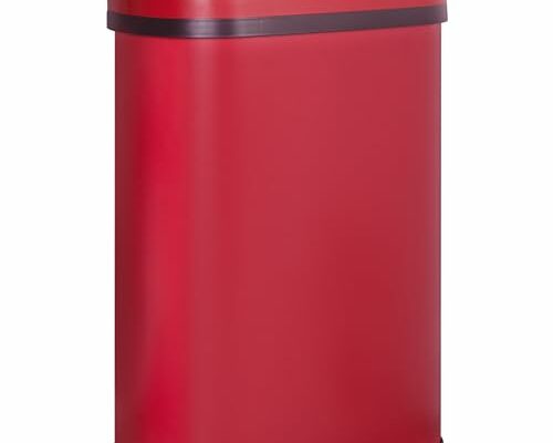 Furniture of America Verbena 13 Gallon Metal Household Trash Can with Motion Sensor Lid for Kitchen, Red