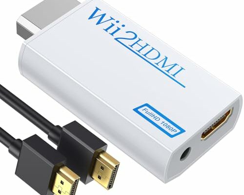 GANA Wii to HDMI Converter Adapter with Hdmi Cable Connect Wii Console to HDMI Display in 1080p Output Video with 3.5mm Audio Supports All Wii Display Modes White