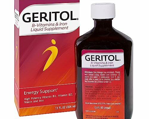 Geritol, Liquid Vitamin and Iron Supplement, Energy Support, Contains High Potency B-Vitamins and Iron, Pleasant Tasting, Easy to Swallow, No Artificial Sweeteners, Non-GMO, 12 Oz