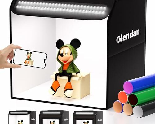 Glendan Light Box Photography, 12"x12" Portable Photo Box Shooting Tent Kit with 2 Light Panels (176 LED Lights) & 6 Kinds Double-Sided Backgrounds for Jewelry and Small Items Product Photography