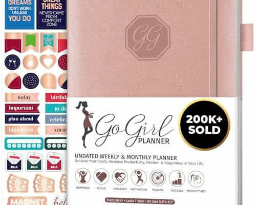 GoGirl Planner and Organizer for Women – Compact Size Weekly Planner, Goals Journal & Agenda to Improve Time Management, Productivity & Live Happier. Undated – Start Anytime, Lasts 1 Year – Rose Gold