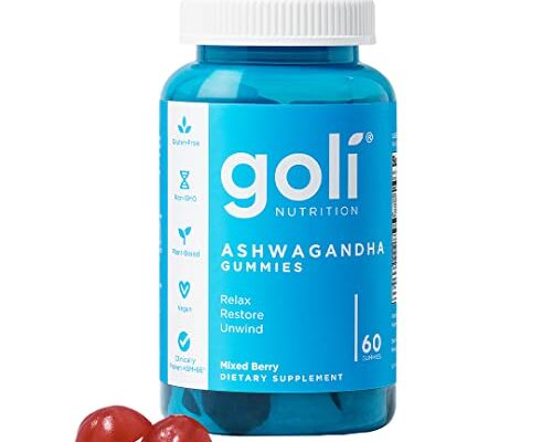 Goli Ashwagandha & Vitamin D Gummy - 60 Count - Mixed Berry, KSM-66, Vegan, Plant Based, Non-GMO, Gluten-Free & Gelatin Free Relax. Restore. Unwind, Pack of 1