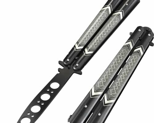 GOOD WORKER Butterfly Trainer - Practice Balisong Knives NOT Real - NOT Sharp Blade - Cool Design - Black Dull Trick Butterfly - Butter Fly Training - Gifts for Men Boys Girls K14B