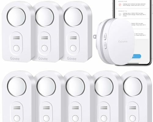 Govee Water Detectors 8 Pack Sensor with 100dB Adjustable Audio Alarm Bundle with Govee WiFi Smart Gateway with Alert Email & APP Push for Home Bedrooms