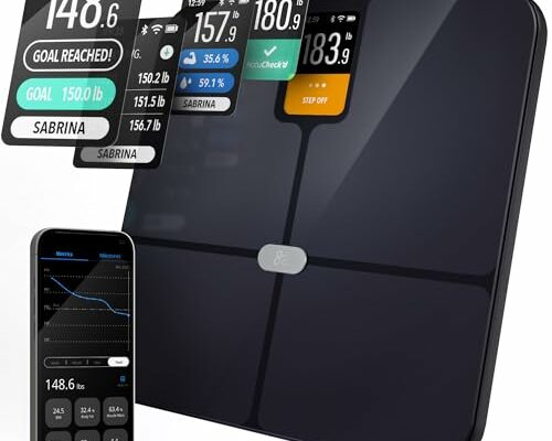 Greater Goods Smart Weight Scale – Digital Bathroom Scale with BMI, Body Fat & Muscle Mass, Bluetooth and Wi-Fi Sync with Weight Gurus App, Large Display, 440lb Capacity