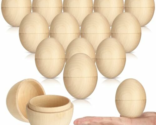 Halloscume 24 Pcs Easter Fillable Unfinished Wooden Eggs 2.36 Inch Wood Easter Eggs Fake Egg for Easter Egg Hunt DIY Painting Art Craft Decorations Home Decor