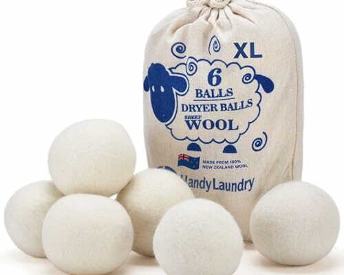 Handy Laundry Wool Dryer Balls - Natural Fabric Softener, Reusable, Reduces Clothing Wrinkles and Saves Drying Time, Better Alternative to Plastic Balls and Liquid Softener (Pack of 6)