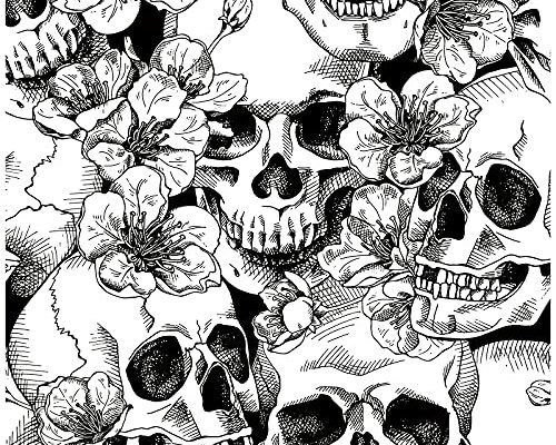 HAOKHOME Gothic Peel and Stick Wallpaper Sugar Skull Floral for Bedroom Black/White Removable Accent Wall Decorations 17.7in x 9.8ft