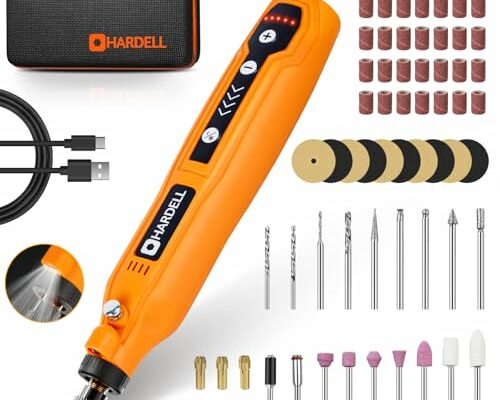 HARDELL Mini Cordless Rotary Tool Kit, 5-Speed and USB Charging with 61 Accessories, Multi-Purpose 3.7V Power Rotary Tool for Sanding, Polishing, Drilling, Etching, Engraving, DIY Crafts