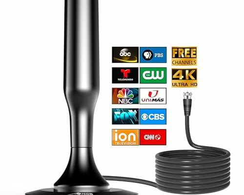 HIDB TV Antenna for Smart TV Indoor, Strong Magnetic Base Indoor TV Antenna for Easy Installation, Long Range Reception HD Antennas for TV Indoor 4k 1080P Channels-10ft Long Cables (Black)