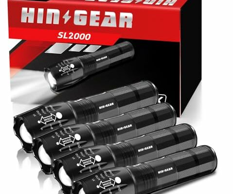 HinsGEAR 1 Mode Flashlights 4 Pack, Super Bright Zoomable LED Tactical Flashlight High Lumens, Water Resistant Portable Pocket Flash Light for Emergency, Camping, Home, and Gift - SL2000