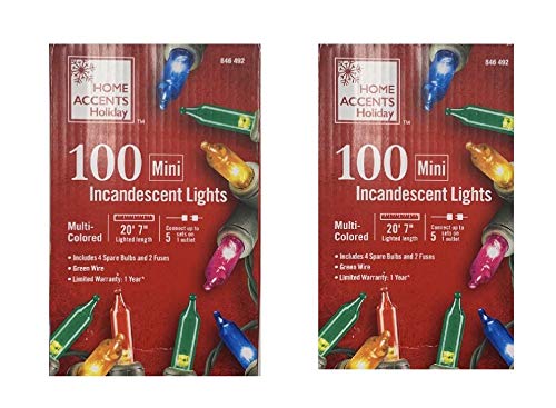 Home Accents Holiday 20 ft. 100-Lights String-to-String Incandescent Lights Mini Bulb Multi Color (2 Pack)