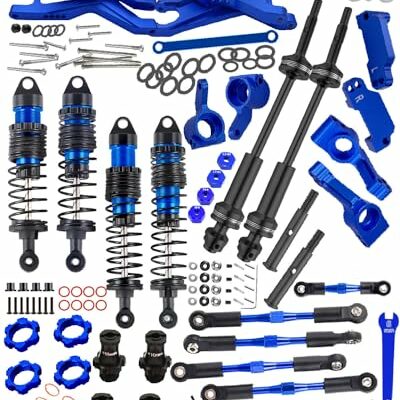 hopsupRC Upgrades Part for 1/10 Stampede/Rustler 2WD,Drive Shaft CVD&RC Shocks&Adjustable Turnbuckles Camber Links&A Arm&Caster Block&Steering Blocks&Rear Stub Axle Carriers,Wheel Hex&Hex Hub,Blue