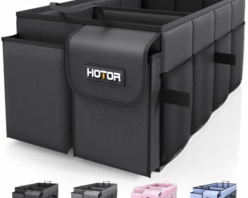 HOTOR Trunk Organizer for Car - Car Organizer, Foldable Trunk organizer for SUVs & Sedans, Sturdy Car Organization for Car Accessories, Tools, Sundries, Black, 2 Compartments, 21.3"×12.6"×10.6"