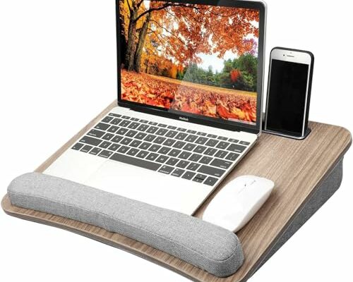 HUANUO Portable Lap Laptop Desk with Pillow Cushion, Fits up to 15.6 inch Laptop, with Anti-Slip Strip & Storage Function for Home Office Students Use as Computer Laptop Stand, Book Tablet