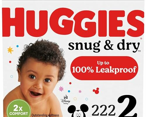 Huggies Size 2 Diapers, Snug & Dry Baby Diapers, Size 2 (12-18 lbs), 222 Count (3 Packs of 74), Packaging May Vary