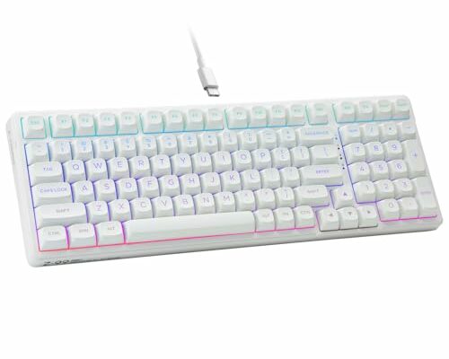 HUO JI E-Yooso Creamy Mechanical Keyboard Wired, Hot Swappable, Pre-lubed Linear Switches, Gasket Structure with Sound Dampening Foam, RGB Backlit, 99 Keys Custom Gaming Keyboard for PC/Mac,White