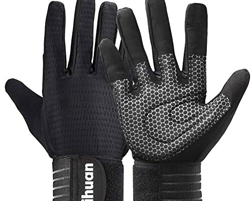 ihuan Weight Lifting Gym Workout Gloves Full Finger with Wrist Wrap Support for Men & Women, Full Palm Protection, for Weightlifting, Training, Fitness, Hanging, Pull ups