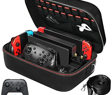 ivoler Carrying Storage Case for Nintendo Switch/For Switch OLED Model (2021),Portable Travel All Protective Hard Messenger Bag Soft Lining 18Games for Switch Console Pro Controller Accessories Black