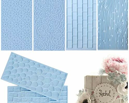 JOERSH 6 Pack Fondant Texture Mats Wood Grain Brick Castle Wall Cobblestone Texture Design Mold Fondant Molds for Clay, Chocolate, Fondant Cake Embossed Impression Sheets