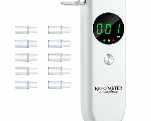 Ketone Breath Analyzer Professional Breath Ketone Meter New Upgraded Ketone Breath Breathalyzer, High Accuracy Ketone Meter Tracing Diet & Ketosis Status, Ketosis Breath Tester with 10 Mouthpieces