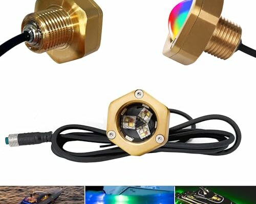 Kingshowstar Standard 1/2in NPT Boat Drain Plug Light IP68 Waterproof RGBW Underwater Boat Trailer Light with APP RF Remote Control for Fishing Swimming Divinng, Anti-corrosion,Smart Cooling System