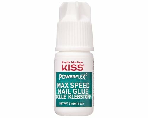 KISS PowerFlex Maximum Speed Nail Glue - Fast Drying Adhesive for Glue-On Nails & Repairs with Nozzle Tip Applicator, Ideal for Tips & Wraps, Net Wt. 0.10 oz (3g)