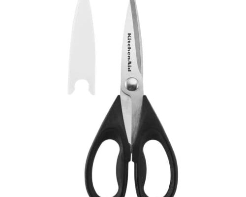 KitchenAid All Purpose Kitchen Shears with Protective Sheath Durable Stainless Steel Scissors, Dishwasher Safe, Soft Grip Comfort Handle, 8.72 Inch, Black