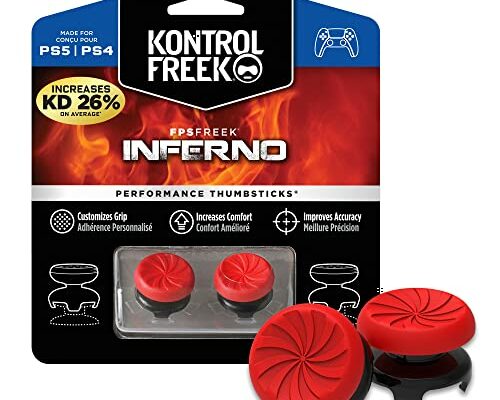 KontrolFreek FPS Freek Inferno for PlayStation 4 (PS4) and PlayStation 4 (PS5) Controller | Performance Thumbsticks | 2 High-Rise Concave | Red